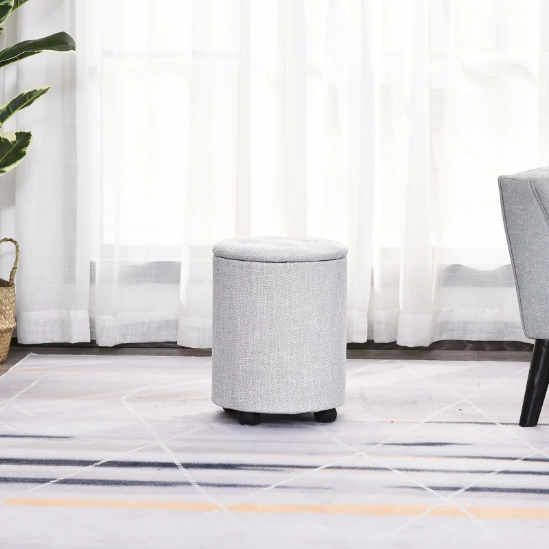 HOMCOM Tabouret de Rangement Repose-Pieds avec 4 Pieds Stables Fonction 2 en 1 Design Simple et Moderne Idéal pour Salon Chambre Salle de Bain Ø 30 x 40 cm Gris