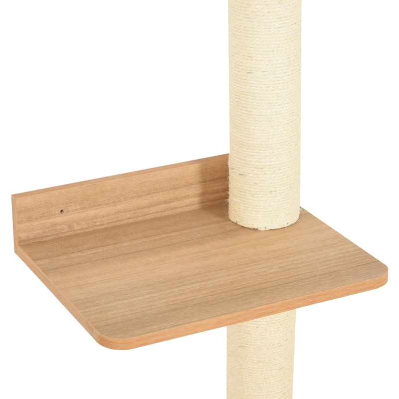 PawHut Mur d'escalade pour chat arbre à chat design mural griffoir sisal naturel passerelle plateformes bois pin marron beige