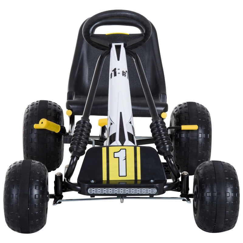 HOMCOM Vélo et véhicule pour enfants kart à pédales siège réglable frein manuel roues AR plastique acier noir jaune