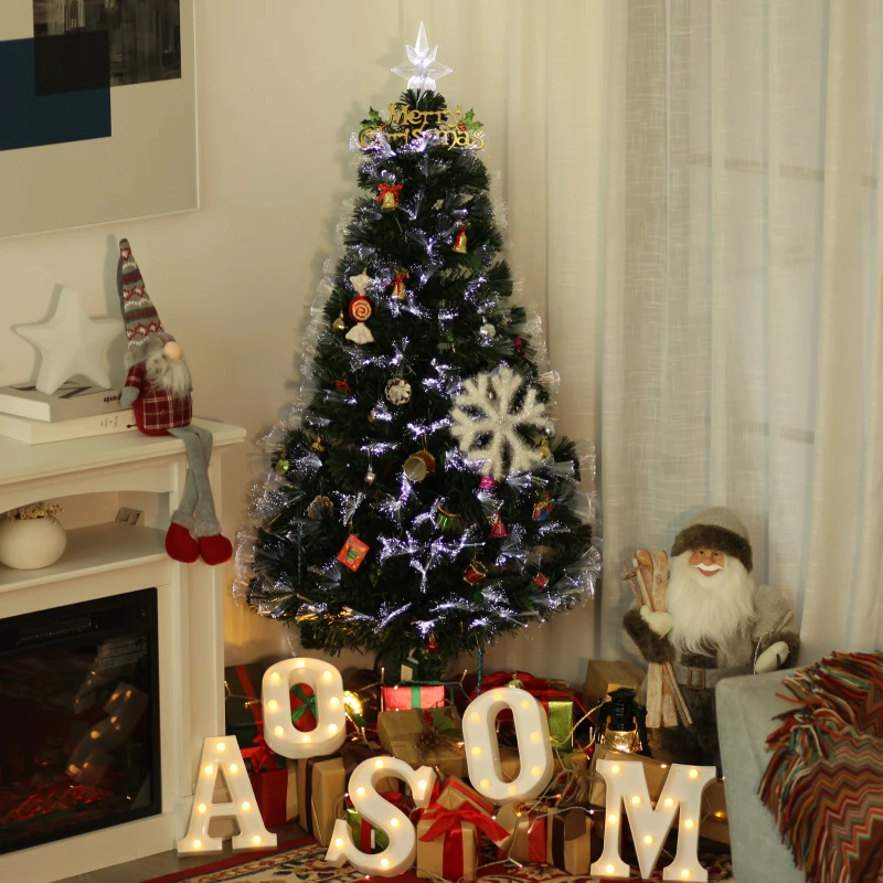 HOMCOM Sapin de Noël artificiel lumineux fibre optique LED 3 couleurs + support pied Ø 70 x 150H cm 170 branches étoile sommet brillante vert