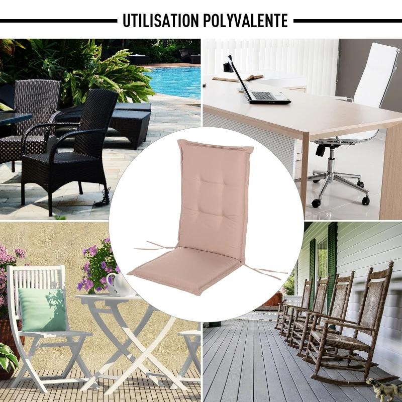 Outsunny Coussins de chaise longue - galettes de chaise de jardin - lot de 2 - dim. 120L x 50l cm - rembourrage 6 cm - cordons et ceinture d'attache - polyester beige