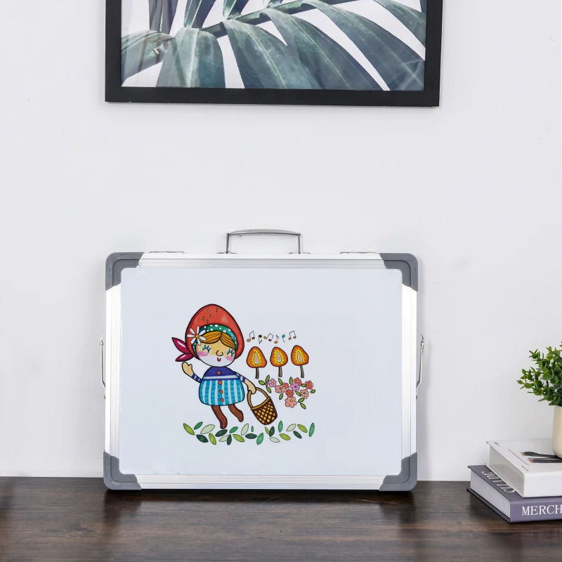 HOMCOM Bloc-notes réversible pliable avec poignée et compas - chevalet de bureau blanc effaçable & magnétique - dim. 40L x 30l cm - cadre alu.