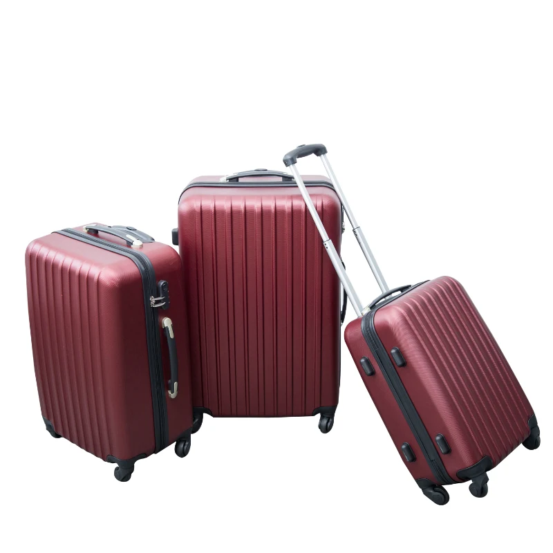 Lot de 3 valises rigides de voyage trolley bagages à roulettes ABS rouge neufs 14