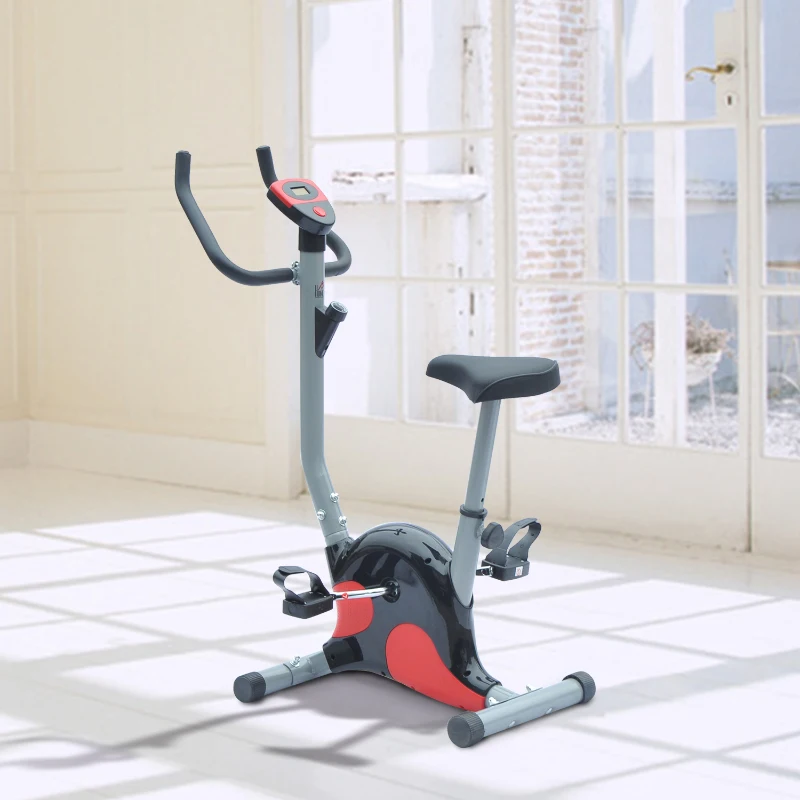 Vélo D’appartement Compteur LCD Selle Réglable Acier Argent et Rouge