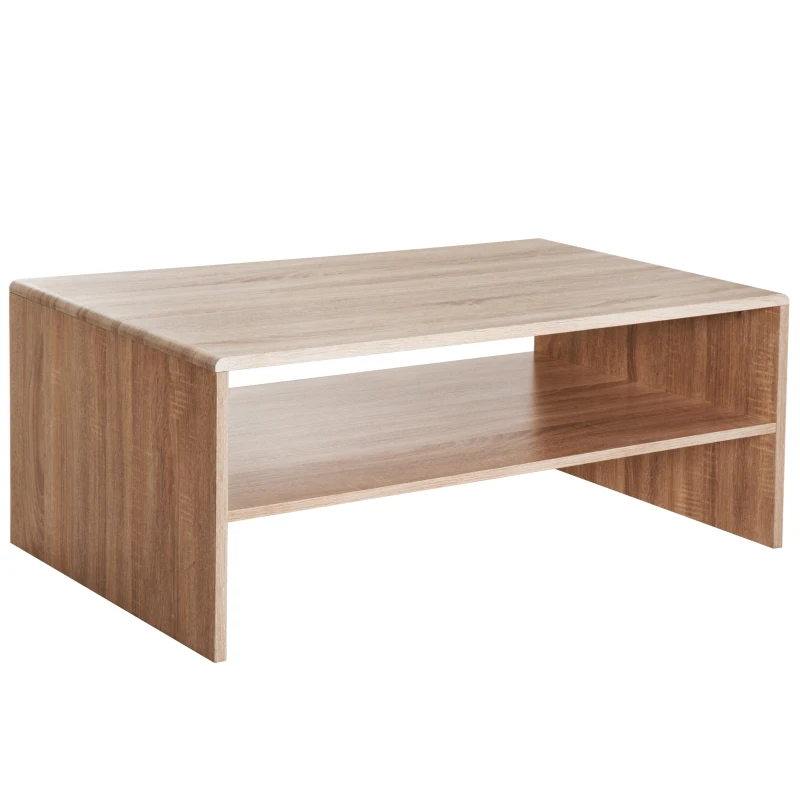 HOMCOM Table basse rectangulaire avec étagère 100L x 59l x 40H cm coloris chêne