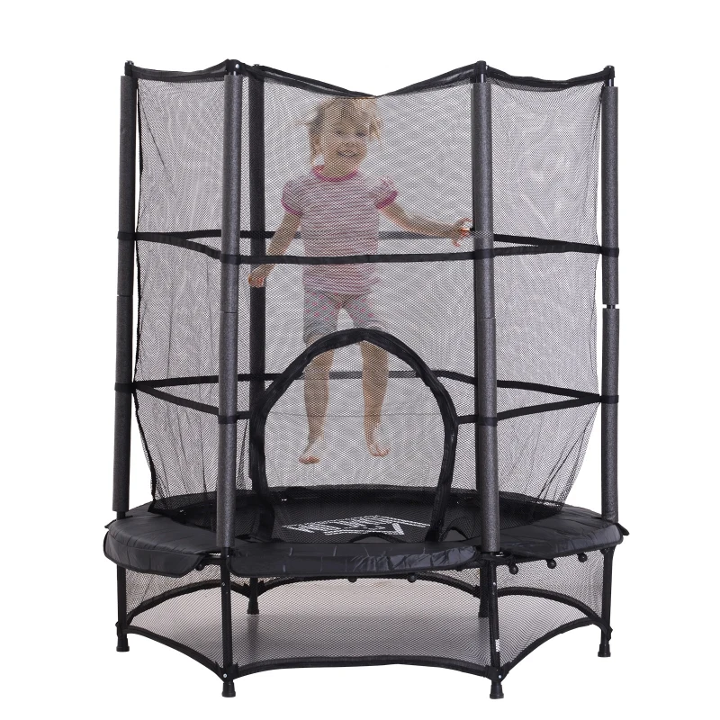 HOMCOM Trampoline Enfant Ø 1,40 × 1,58H m Filet de sécurité Porte zipée Couvre-Ressorts 6 poteaux rembourrés Inclus Noir