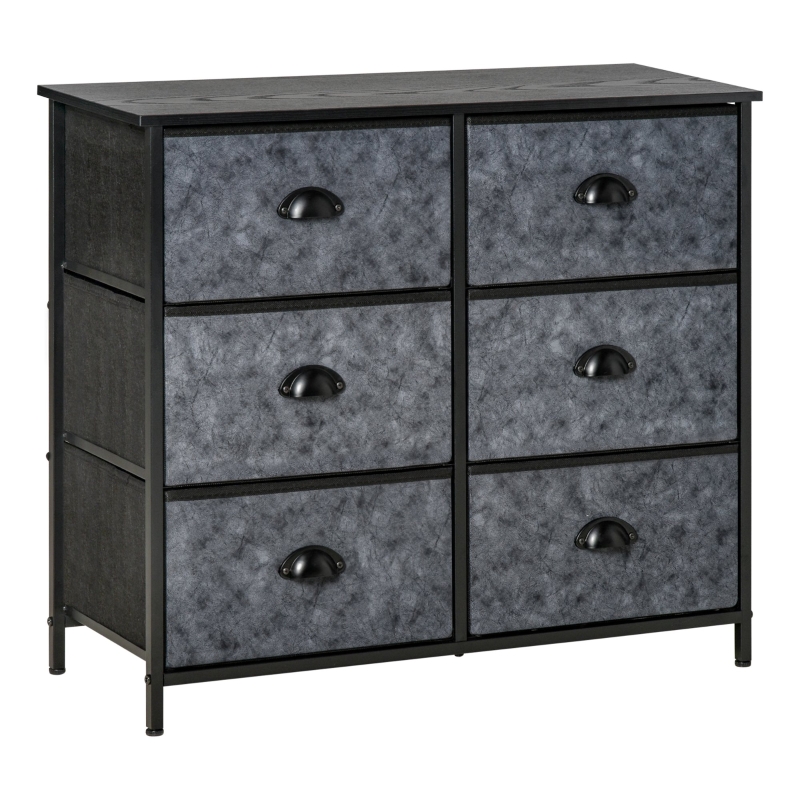 Commode 6 Tiroirs Pliables En Tissu – Cadre Acier, Effet Bois Gris – Dimensions 79x29x85 Cm – Pour Chambre, Salon – Charge Max 35 Kg
