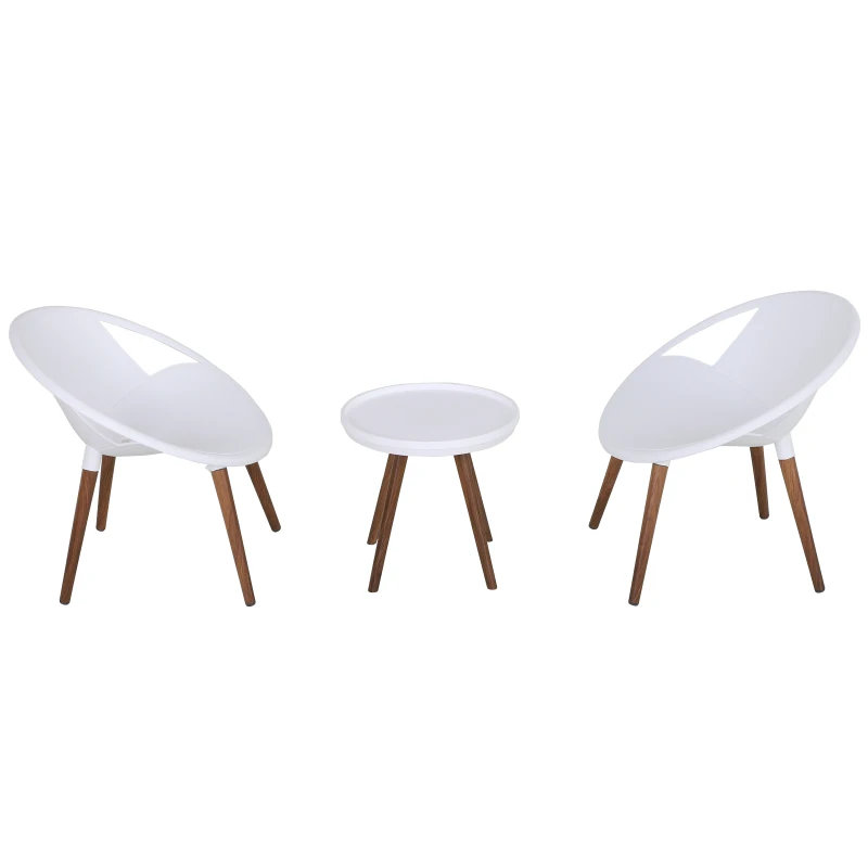 Outsunny Salon de jardin 2 pers. 3 pièces - ensemble bistro design scandinave - 2 fauteuils lounge + table basse - pieds imitation bois plastique PP blanc