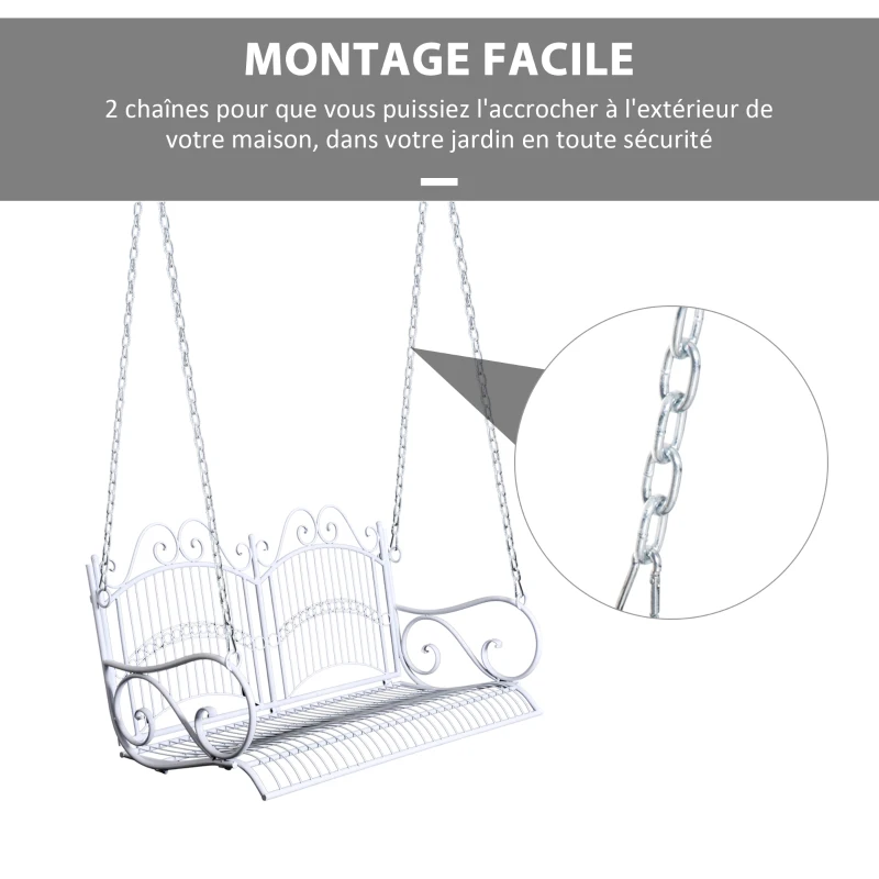Outsunny Banc Suspendu 2 Places balancelle de Jardin en métal dim. 118 x 58 x 57 cm Blanc