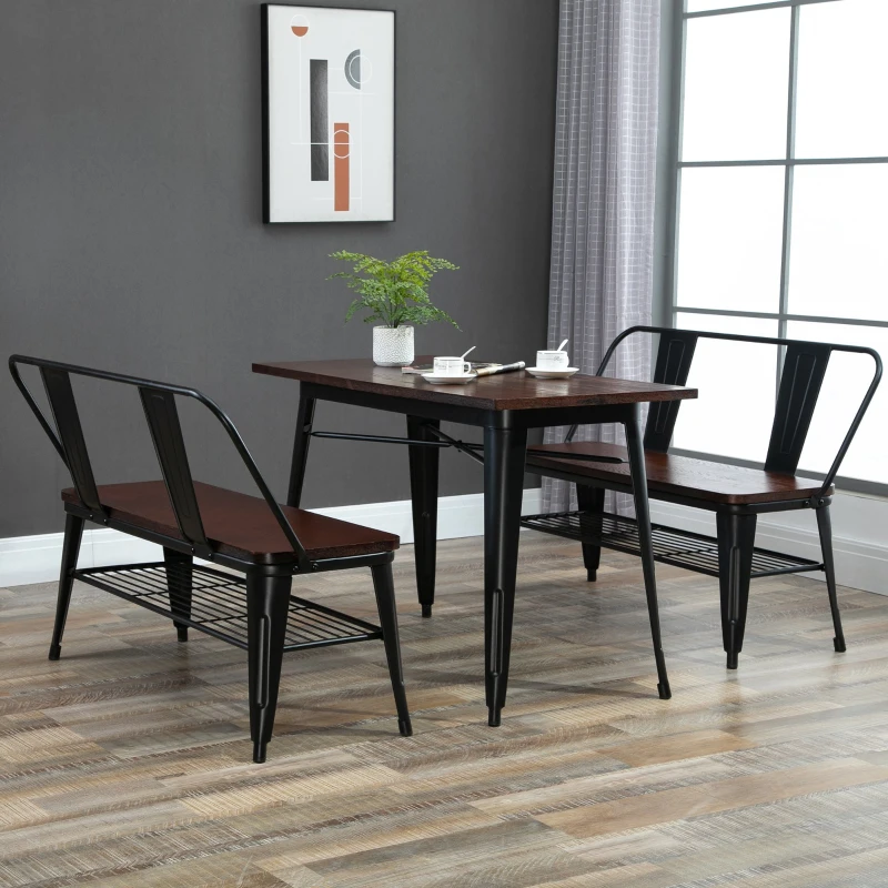HOMCOM Table à manger design industriel 6 pers. - dim. 110 x 60 x 75 cm - métal noir panneaux multicouches imitation bois chêne foncé