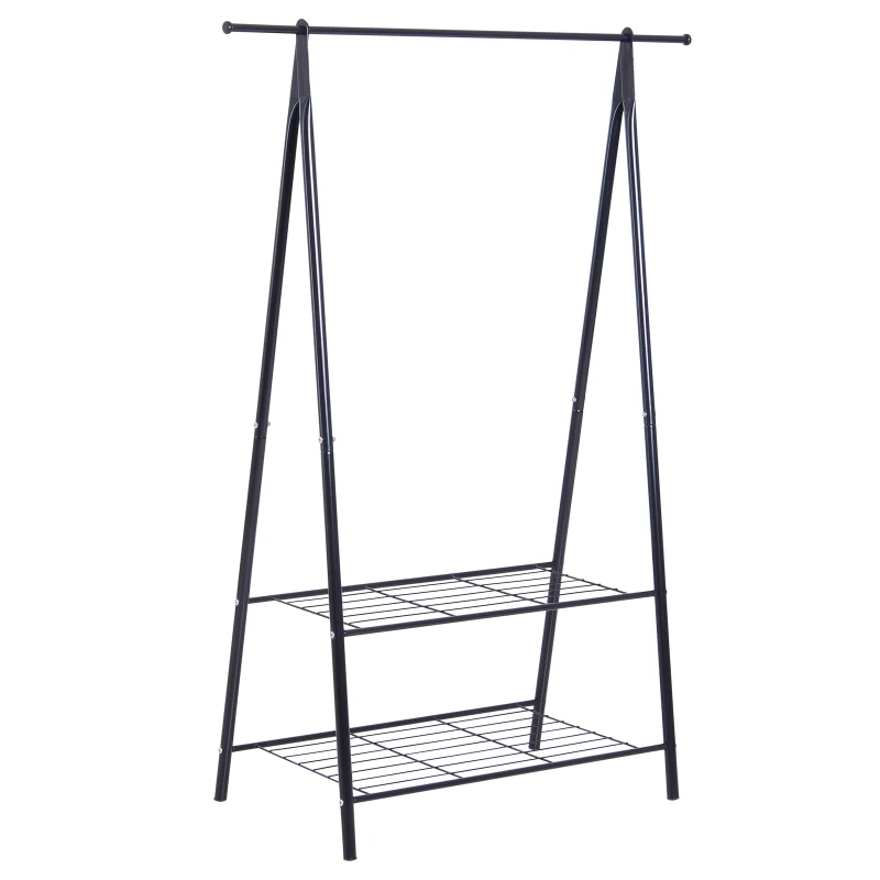 HOMCOM Portant à vêtements penderie Style Contemporain Triangulaire dim. 108L x 47l x 147H cm 2 étagères Acier Noir