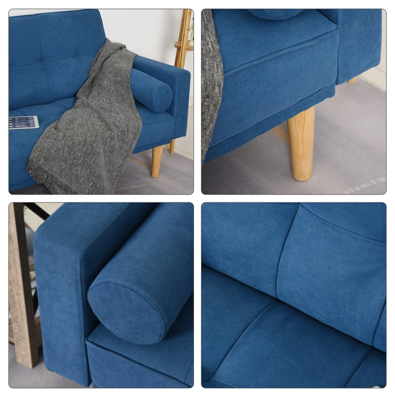 HOMCOM Canapé Convertible 3 Places Design scandinave Dossier inclinable 3 Positions Pieds Bois Tissu Lin Bleu