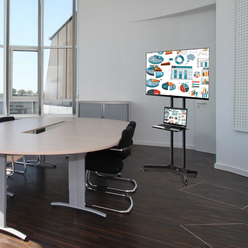 HOMCOM Support TV sur roulettes meuble TV roulant pour écran 32-65 pouces hauteur et angle réglable charge max. 50 Kg châssis acier noir