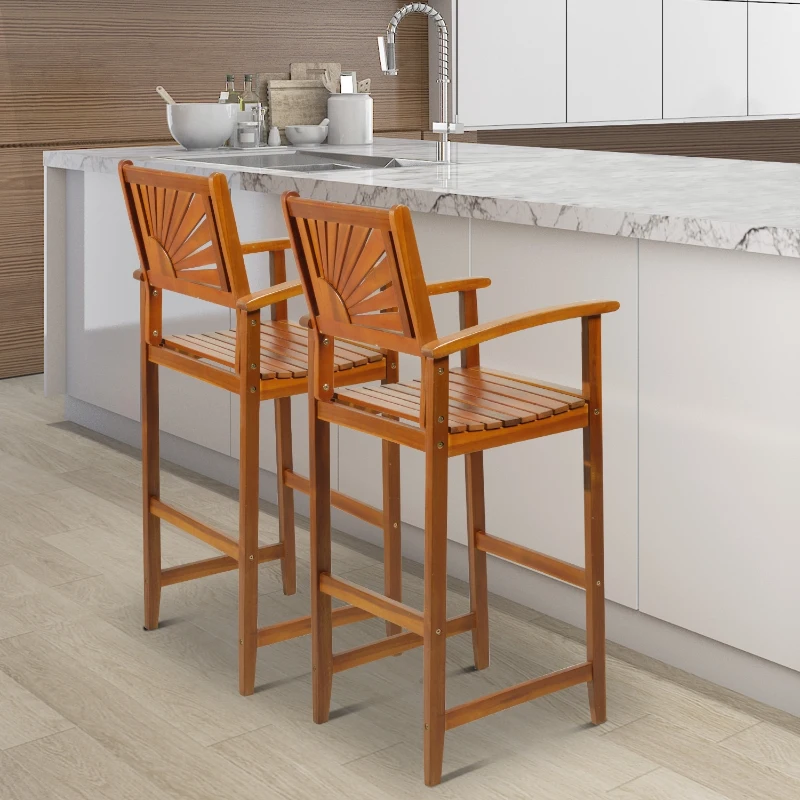 Lot De 2 Tabourets De Bar Pivotants HOMCOM - Design Coquillage, Dossier Incliné, Hauteur Réglable 62-83cm - Rembourrage Mousse, Cadre Acier - Marron