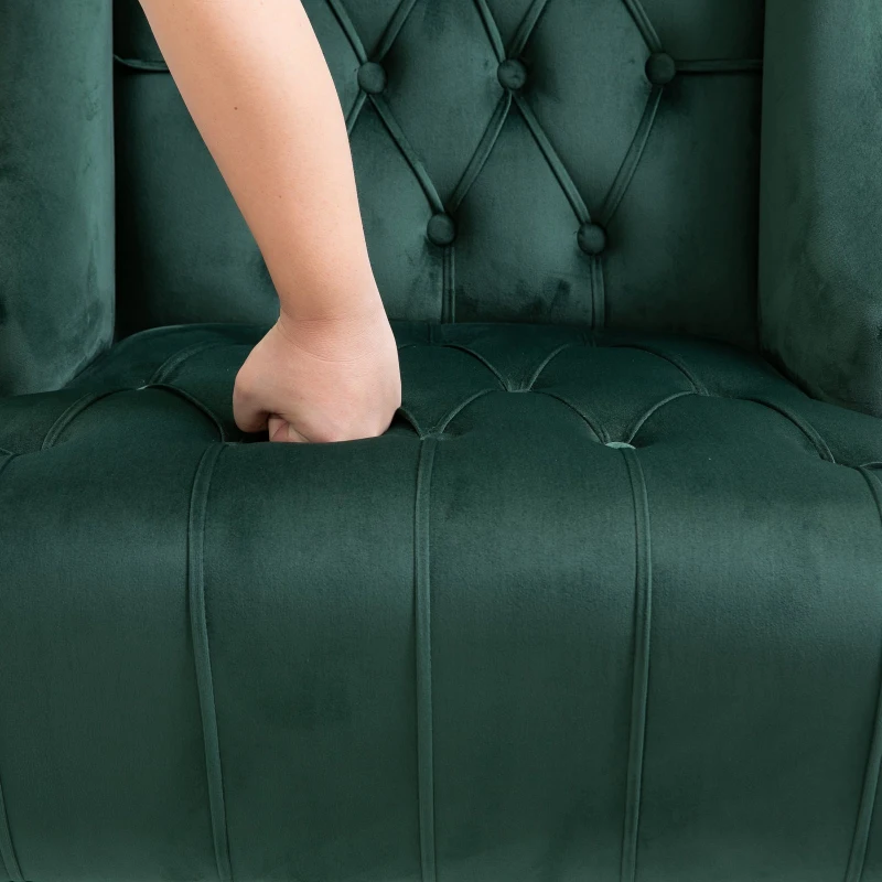 Homcom Fauteuil Chesterfield grand confort dossier assise capitonné avec boutons velours vert