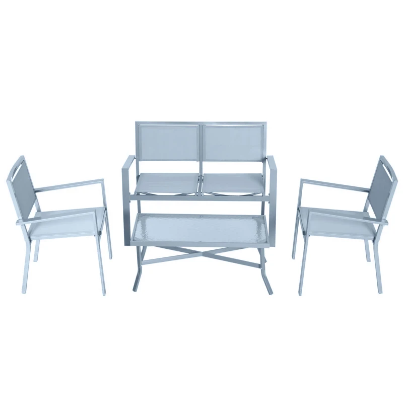 Outsunny Ensemble salon de jardin meuble de jardin 4 places en textilène 1 canapé + 2 fauteuils + 1 table casse cadre en acier gris