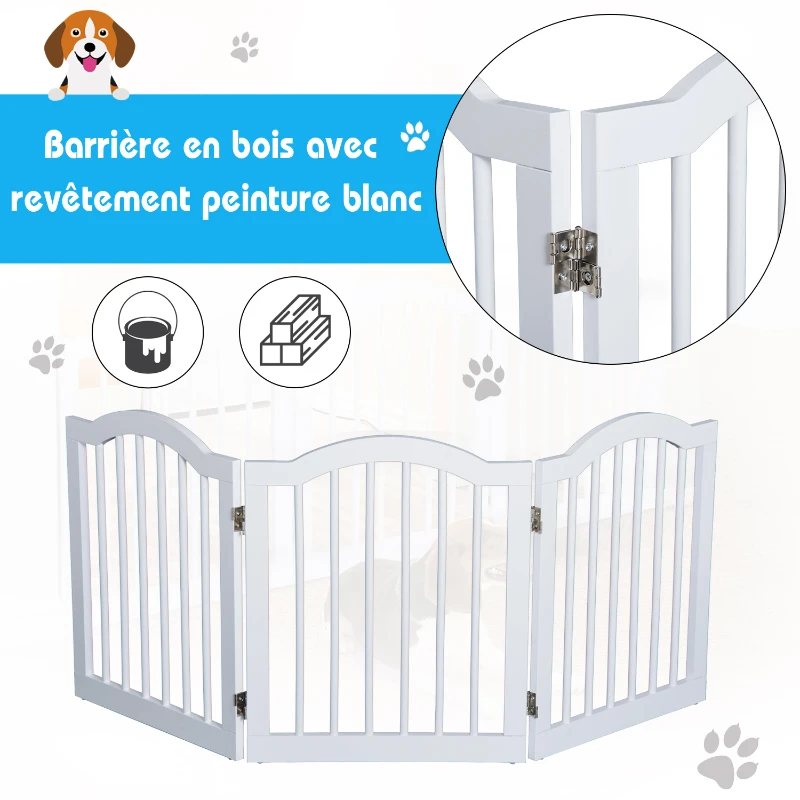 PawHut Barrière de sécurité barrière modulable pliable pour animaux de compagnie MDF bois massif 154,5 x 61 cm blanc
