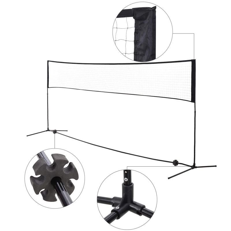 Homcom Filet de Badminton/loisirs 5 m - hauteur réglable 1,58 m max. - filet portable avec support pieds et piquets - sac de transport inclus