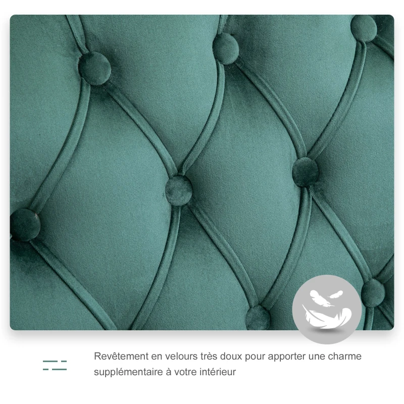 Homcom Fauteuil Chesterfield grand confort dossier assise capitonné avec boutons velours vert