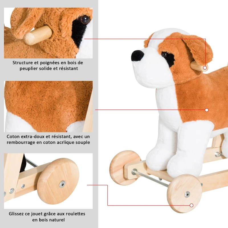 HOMCOM Pousseur porteur chariot de marche chien fonction musicale 32 pistes marron beige