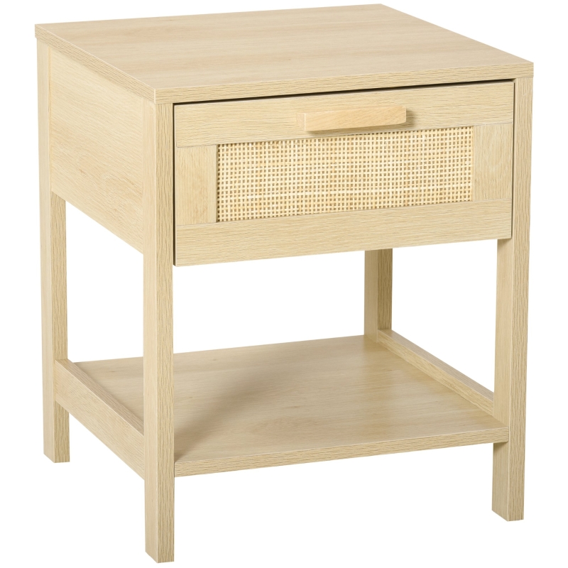 Chevet 1 tiroir 1 étagère cannage en rotin MDF aspect bois clair