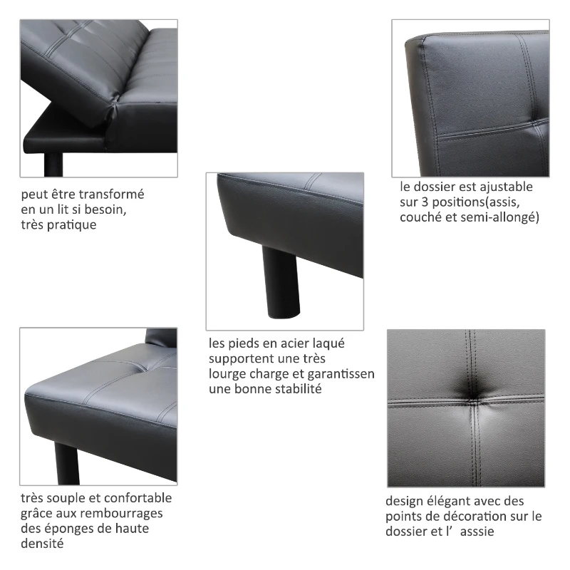 HOMCOM Canapé Convertible Noir