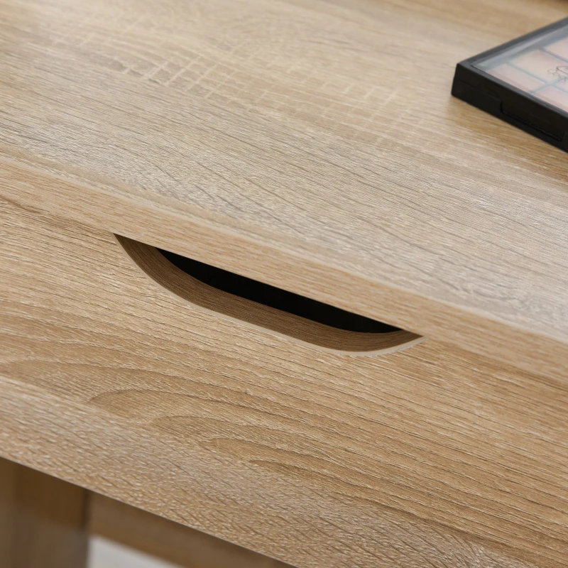 Coiffeuse multi-rangements 4 tiroirs miroir armoire 3 étagères imitation chêne clair