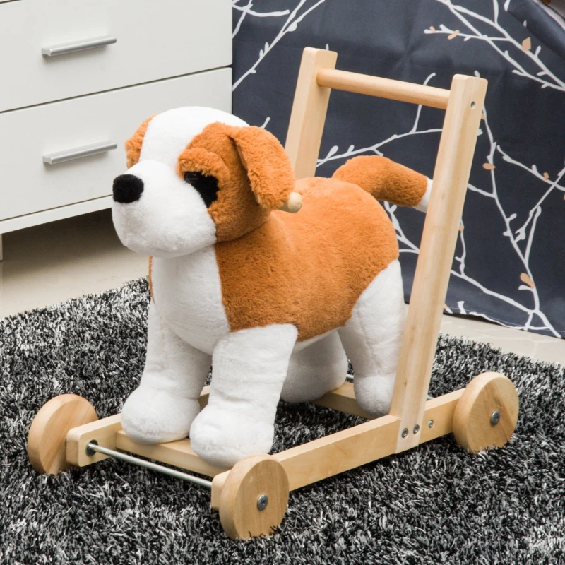 HOMCOM Pousseur porteur chariot de marche chien fonction musicale 32 pistes marron beige