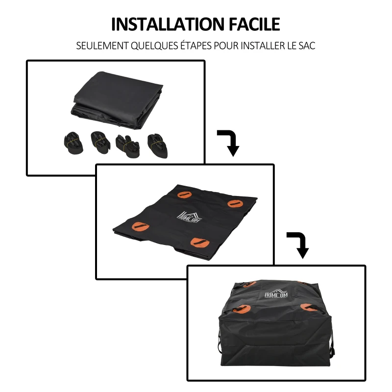 HOMCOM Sac de toit voiture pour voyage coffre de toit voiture souple 566L polyester PVC indice étanchéité 5000+ noir orange