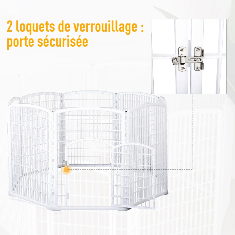 Pawhut Luxe parc enclos modulable pour chien 8 panneaux + 1 porte verrouillable plastique PP blanc