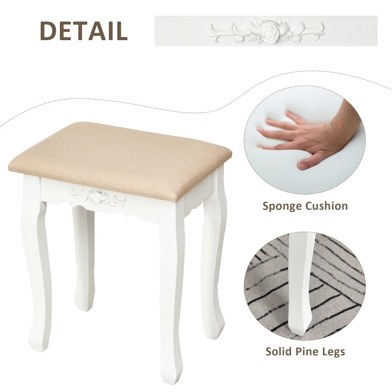 HOMCOM Dressing Table Set with 360° Spin Mirror and Cushioned Stool, Makeup Vanity Dresser Desk with 5 Drawers for Bedroom, White