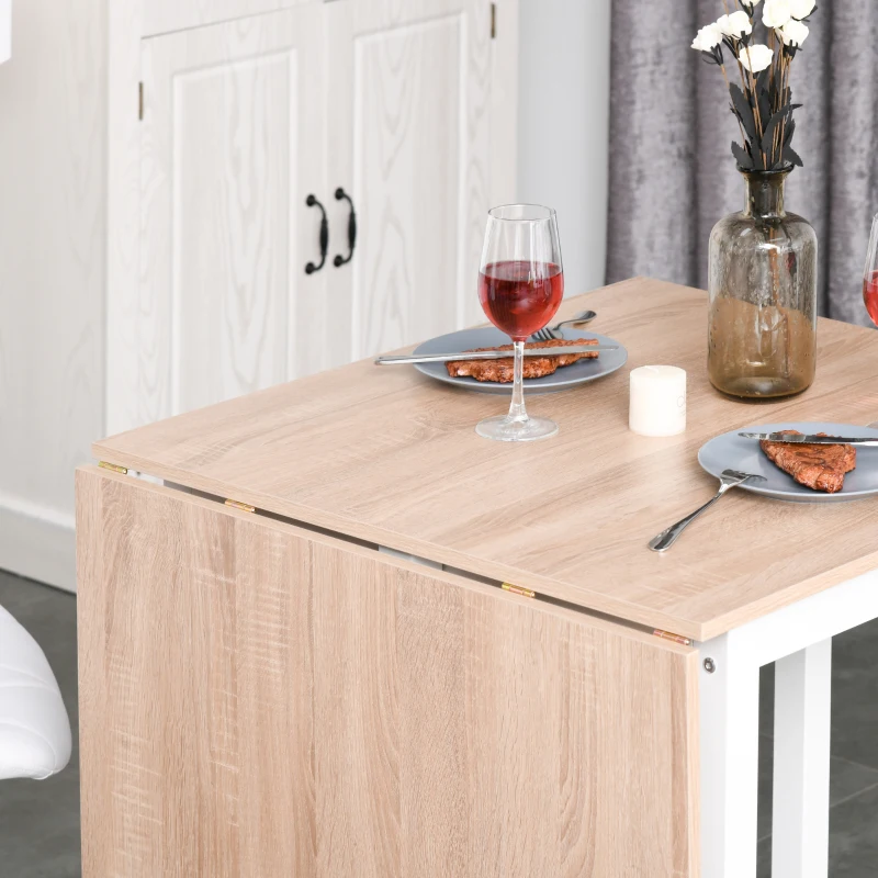 HOMCOM Mesa de Comedor Plegable con Tabla Abatible y 2 Ruedas Mesa Auxiliar Multifuncional para Estudio Cocina 118x70x76,5 cm Roble