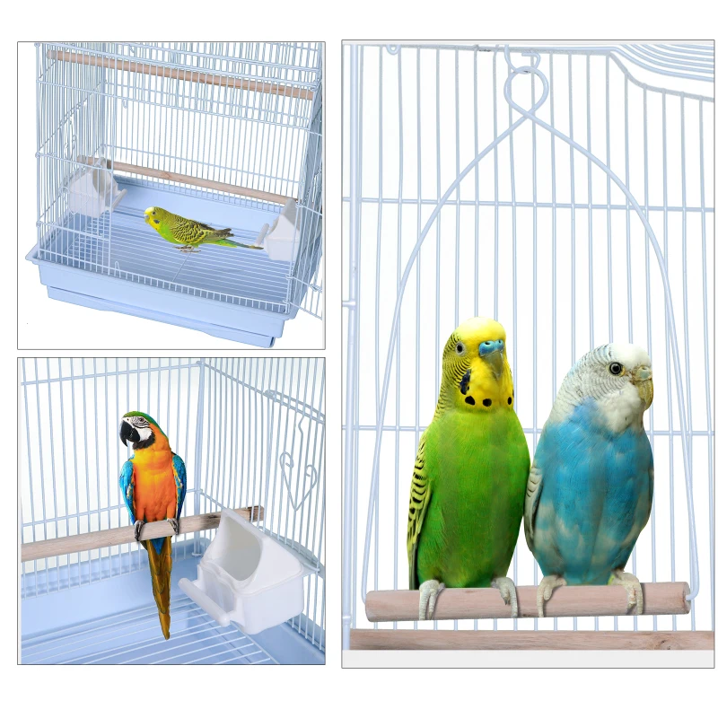 Pawhut Cage à oiseaux volière avec mangeoires perchoirs plateau excrément amovible cage pour canaris perruches perroquets 47,5 x 36 x 91 cm blanc