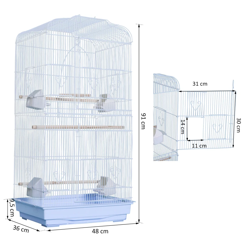 Pawhut Cage à oiseaux volière avec mangeoires perchoirs plateau excrément amovible cage pour canaris perruches perroquets 47,5 x 36 x 91 cm blanc