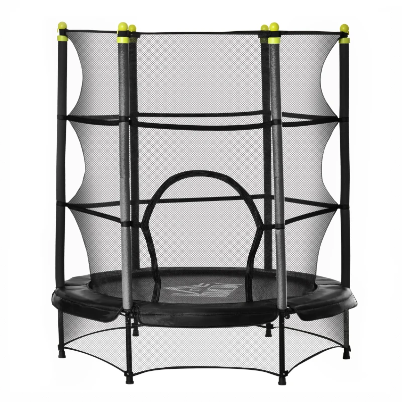 Trampoline Enfant HOMCOM 1,40 M – Filet Sécurité, Porte Zipée, 6 Poteaux Rembourrés, 30 élastiques Bungee, Acier Galvanisé