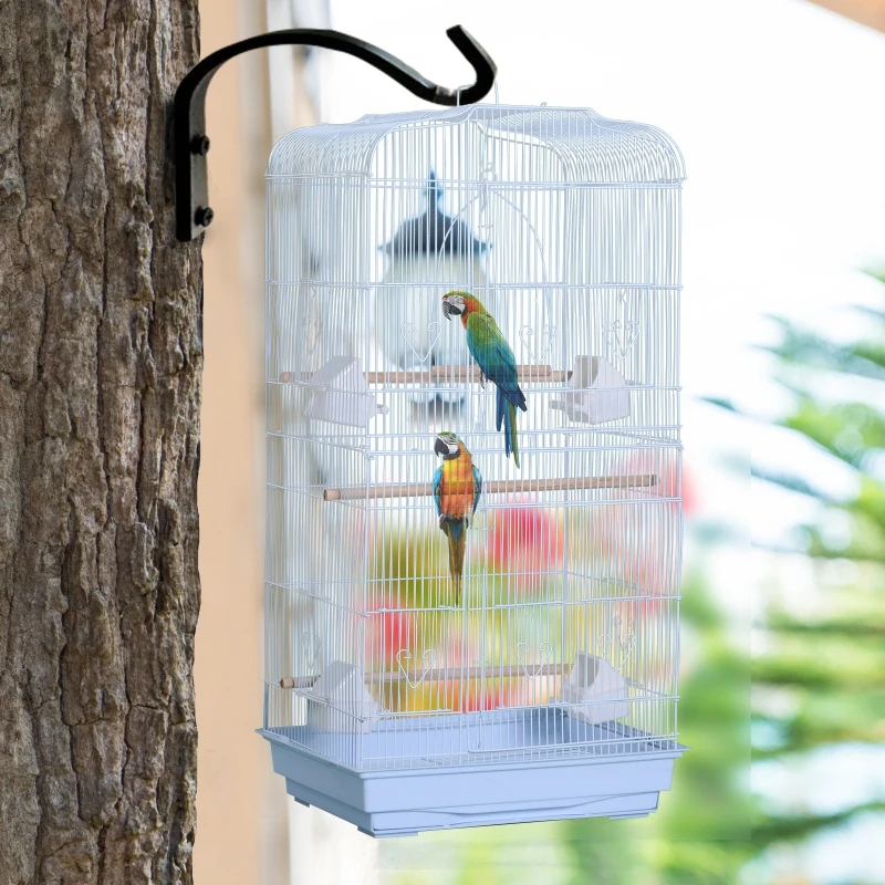 Pawhut Cage à oiseaux volière avec mangeoires perchoirs plateau excrément amovible cage pour canaris perruches perroquets 47,5 x 36 x 91 cm blanc