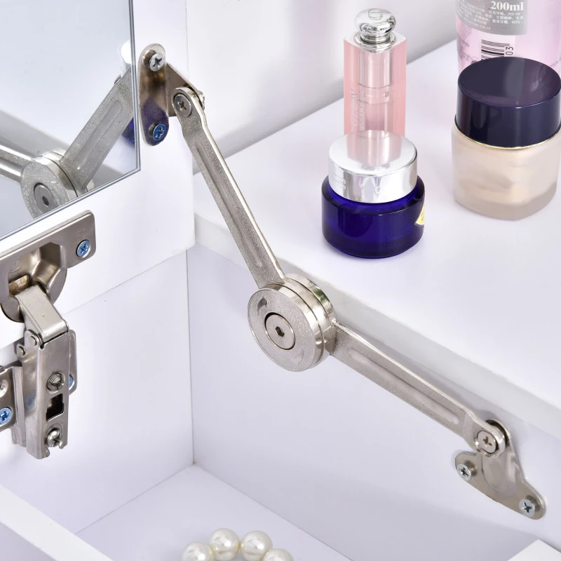 HOMCOM Dressing Table Set with Flip Top Mirror and Cushioned Stool, Makeup Vanity Dressing Table Dresser Desk with 2 Drawers and Storage Grids for Bedroom, White