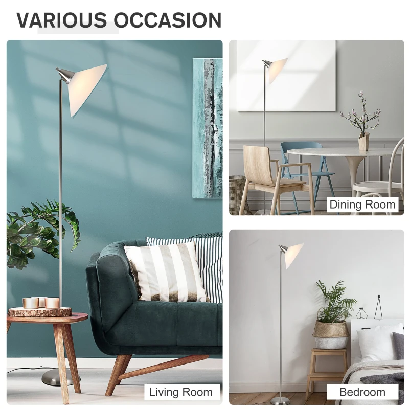 HOMCOM 180cm Floor Lamp Moving Cone Lampshade w/Steel Pole Round Base Home Living Room Elegant Style Office Silver