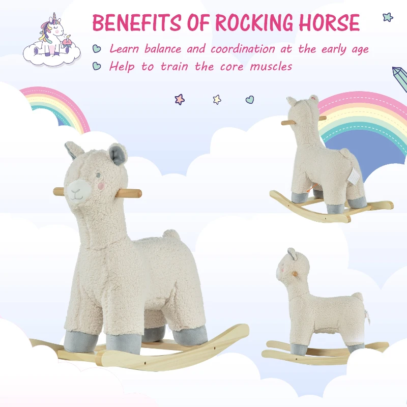 HOMCOM Kids Sheep Plush Rocking Ride On w/ Sound Cream White