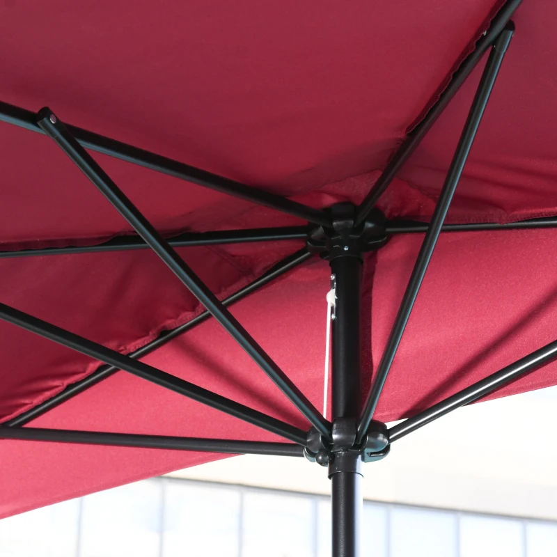 Outsunny 2.3m Half Parasol Semi Round Umbrella Patio Metal Frame Crank Handle for Balcony- NO BASE INCLUDED, Red