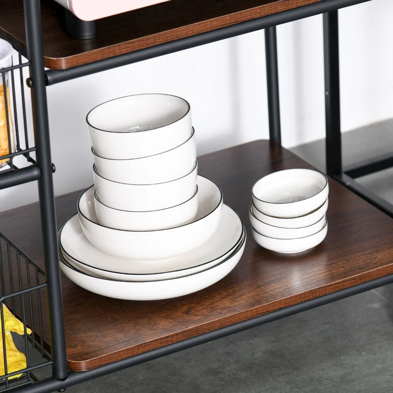 HOMCOM kichen Cart Storage Trolley Dining Serving Cart w/ Shelves Baskets Handles Wheels Home Living Room Kitchen Brown Black