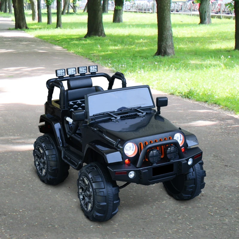 HOMCOM 2 Speed Electric Ride On Car 12V Battery w/ Headlights MP3 Connection & Suspension Remote Control in Black