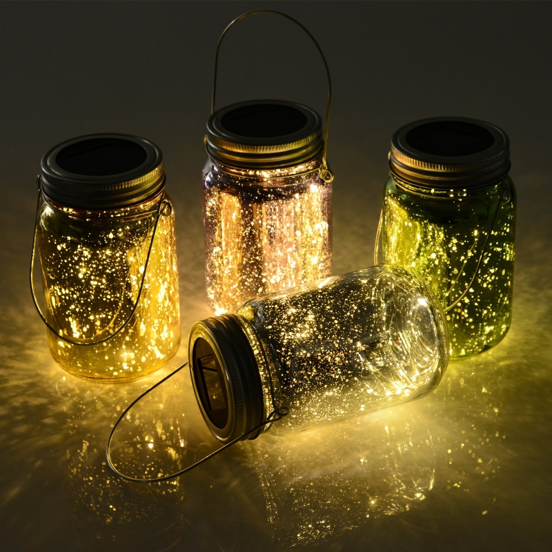 Outsunny 4-Pcs LED Jar Lights Solar Powered Multi Coloured w/ Handle Multi-Colour