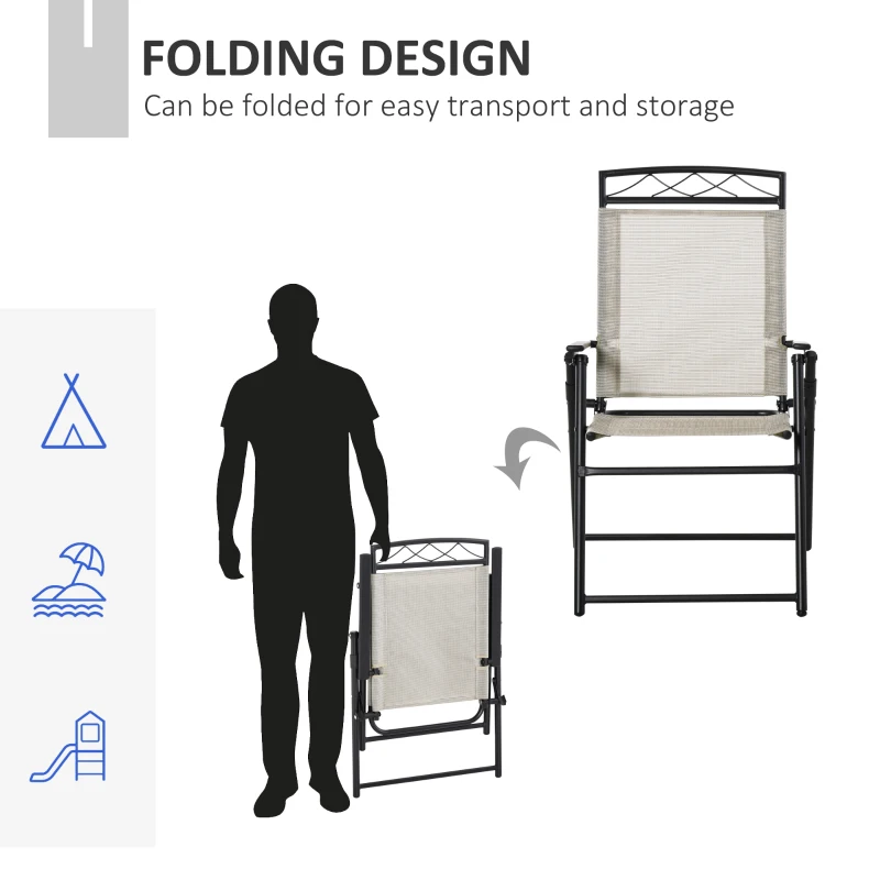 Outsunny Outdoor Chairs Set of 2 Foldable w/ Texteline Fabric for Garden Balcony Poolside