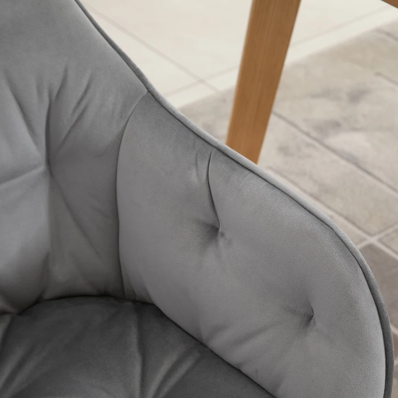 HOMCOM Tufted Dining Chair Accent Chair Side Chair Velvet-Touch Fabric Upholstered Leisure Chair with Beech Wood Legs, Light Grey