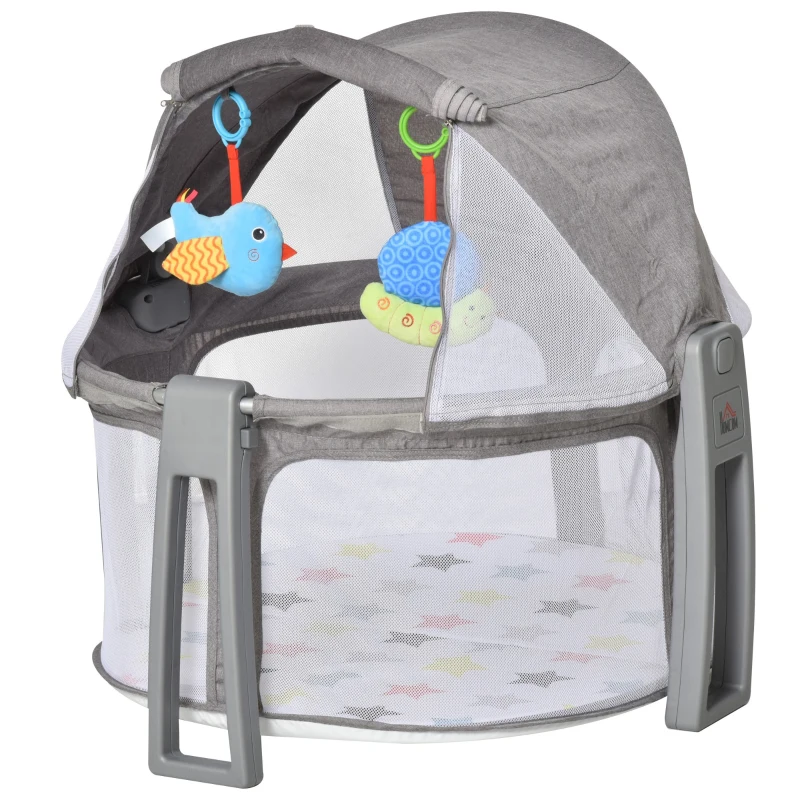 HOMCOM Babies 2-in1 Oxford Cloth Playmat Crib Grey
