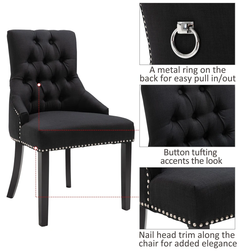 HOMCOM Dining Accent Chair Elegant Chic Home Business Linen Upholstery Wood Frame Black