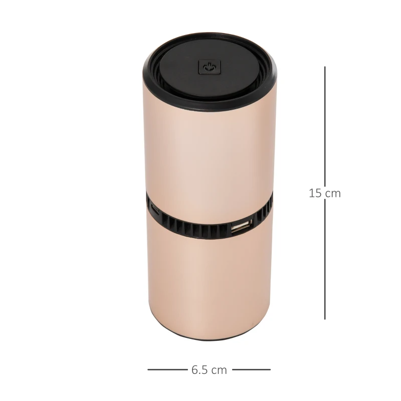 HOMCOM Portable Car Air Purifier, Low Noise Air Cleaner with 2 USB Port for Dust, Pollen, Smoke, Odor, Gold