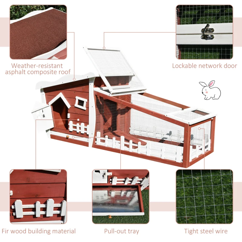 Pawhut Wooden Rabbit Hutch Outdoor Guinea Pig Hutch Backyard Bunny Cage Small Animal House Ramp Run 152 x 62 x 64 cm