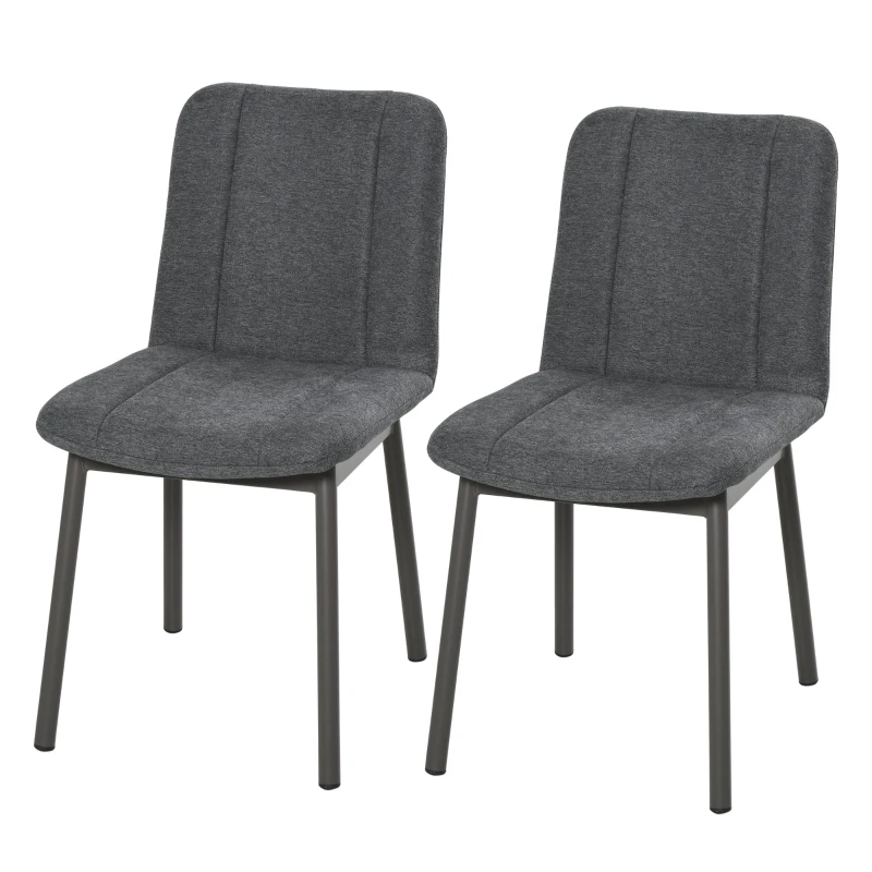 HOMCOM 2 Pieces Armless Mid Back Dining Chair Leisure Fabric Upholstered Padded Seat with Metal Legs for Living Room, Bedroom, Dorm, Office, Dark Grey